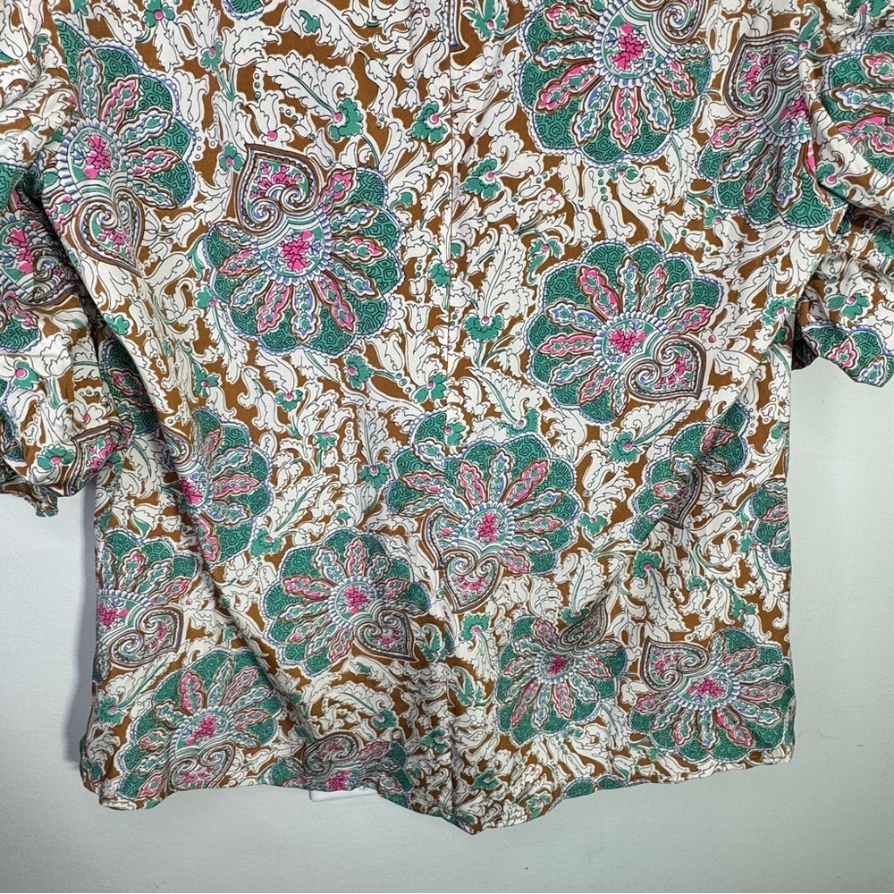 VERONICA BEARD Henrieta Ruched Paisley-print Stretch Silk Blouse Size 6 - Picture 12 of 14